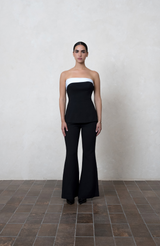 Black Linen High-Waisted Flared Trousers
