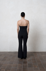 Black Linen High-Waisted Flared Trousers