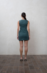 Dark green cotton fitted top with white piping
