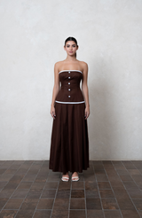 Chocolate brown strapless maxi dress