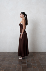 Chocolate brown strapless maxi dress