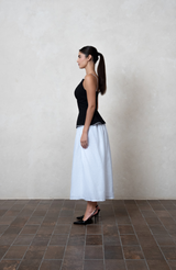 Black Linen Peplum Top with white piping