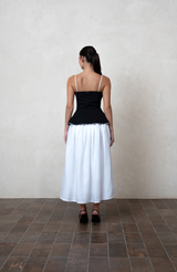 Black Linen Peplum Top with white piping