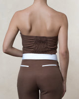 Brown Linen Flared Pants with White Trim