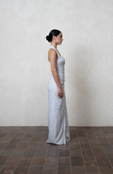greige Halter Linen Maxi Dress