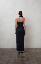 Black Halter Linen Maxi Dress