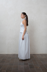 Greige Crossover Halter Linen Dress