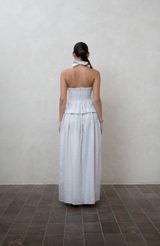 Greige Crossover Halter Linen Dress