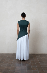 Two-Tone Draped Dark Green Dress with Asymmetric Hem