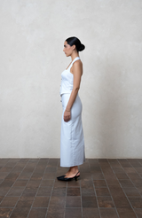 White Cotton Button-Front Midi Skirt