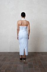 White Cotton Button-Front Midi Skirt