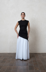 Two-Tone Draped Black dress with Asymmetric Hem