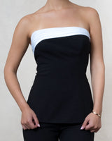 Black Linen Strapless Top with Pleated Trim