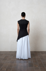 Two-Tone Draped Black dress with Asymmetric Hem