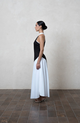 Two-Tone Black & White Cotton Halter Maxi Dress