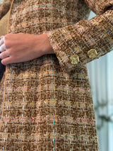 Golden Brown multi-colored tweed jacket with piping and golden button detail