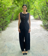 Black Linen Vest with Silver and Gold Buttons