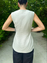 Beige Linen Tailored Vest with Silver and Gold Buttons
