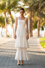 Off-White Linen Ruffled Maxi Dress