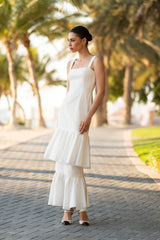 Off-White Linen Ruffled Maxi Dress