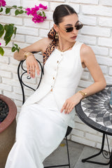 Off-White Linen Tailored Vest with Silver and Gold Buttons