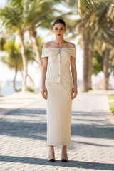 Beige Linen High Waist Midi Skirt