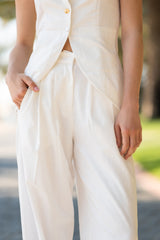 Off-White Linen High Waist Tailored Straight Pants