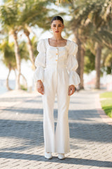Off White Linen  Flared Pants