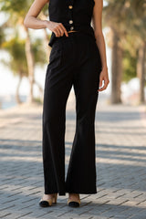 Black Linen Flared Pants
