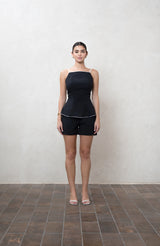 Black Linen Blend Tailored Shorts