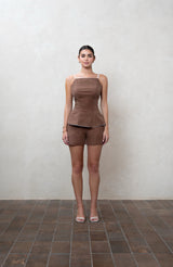 Brown Linen Blend Tailored Shorts