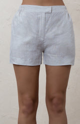 Greige Linen Blend Tailored Shorts
