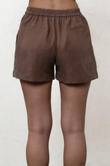 Brown Linen Blend Tailored Shorts