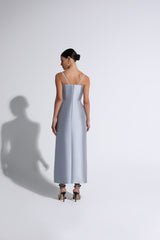Baby Blue Square Neck Midi Dress With Slit