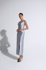 Baby Blue Square Neck Midi Dress With Slit