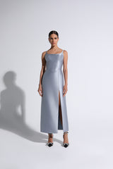 Baby Blue Square Neck Midi Dress With Slit