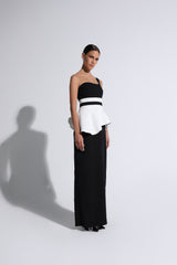 Black & White One Shoulder Belted Peplum Gown
