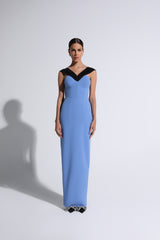 Black & Violet V-Neck Off-The-Shoulder Gown