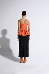 Orange & Black  Gathered Peplum Gown