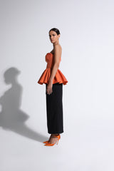 Orange & Black  Gathered Peplum Gown