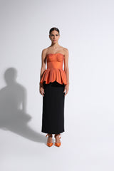 Orange & Black  Gathered Peplum Gown
