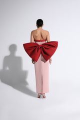 Pink & Red Exaggerated Bow Strapless Gown