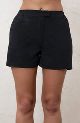 Black Linen Blend Tailored Shorts
