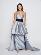 Blue & Black Strapless & Belted Peplum Betty Gown