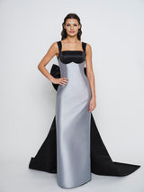 Blue & Black Sophia Dress With Removable Train