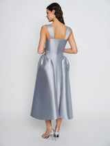 Blue Midi Elizabeth Dress With Hip Detail