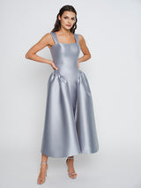 Blue Midi Elizabeth Dress With Hip Detail