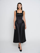 Black Midi Elizabeth Dress With Hip Detail