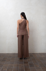 Brown One-shoulder top with white buttons