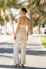 Beige Linen Flared Pants